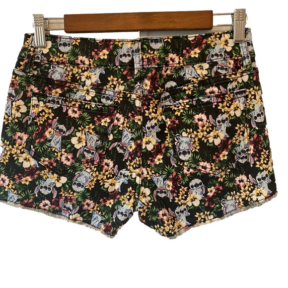 Disney Lilo & Stitch Floral Colorful Vacation Raw Hem Cotton/Stretch Shorts JR 3 - Picture 1 of 8
